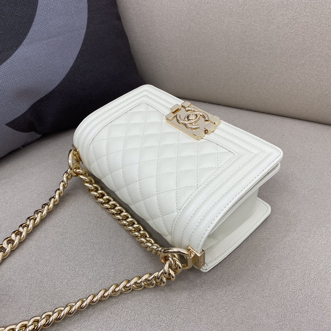 Caviar Small Boy Handbag Flap Bag A67085 White/Gold